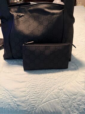 Gucci Black GG Monogram Toiletry Bag with Matching Pouch